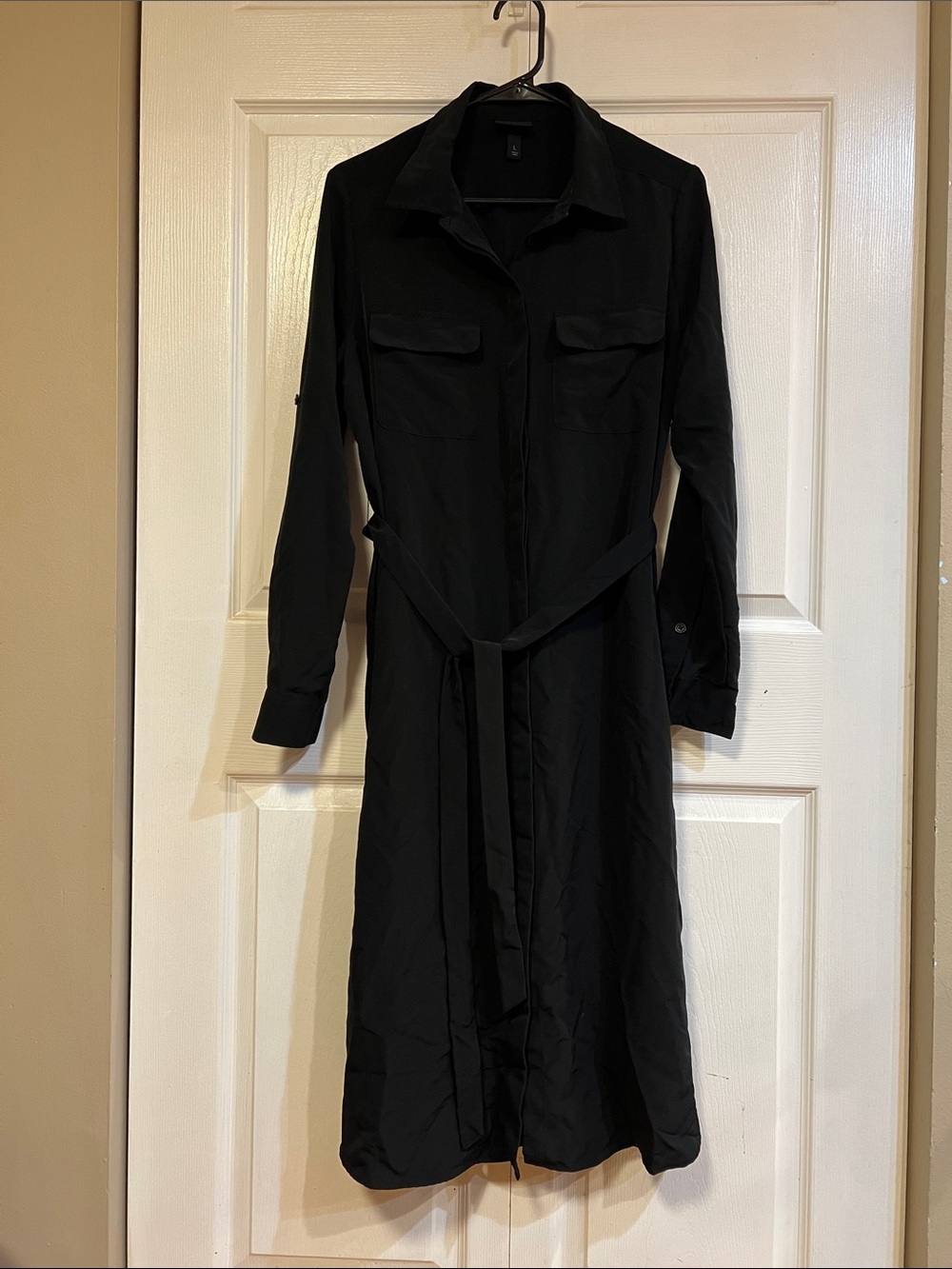 Who What Wear Black Long Sleeve Shirt Dress with Waist Tie